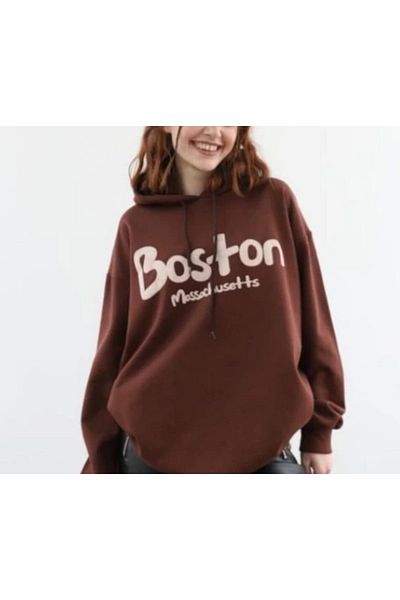 Keywest Φούτερ μεγάλου μεγέθους 'boston' με στάμπα με κουκούλα, καφέ