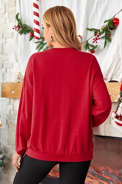 MODAGEN Maternity Merry Christmas Printed Red Crew Neck Sweatshirt