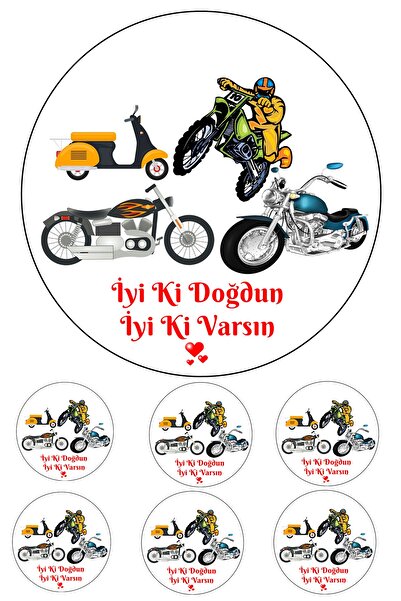Pasta9 Yenilebilir Pasta Resmi Pirinç Kağıdından Motorsikletler 6-8-10 Kişili...