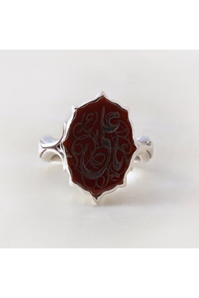 Haşimi Doğaltaş Ya Ali Yazılı Akik Doğaltaşlı Gümüş Yüzük