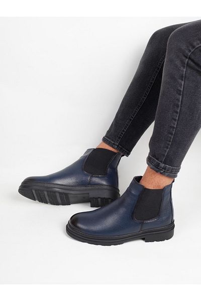capel hor-se Ανδρικές μπότες Chalsea με γούνα Navy Blue