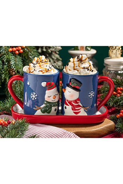 English Home Lovely Snowmans Dolomite 2'li Kupa 400 Ml Lacivert