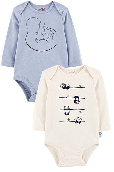 MAHFEL 2-Piece Organic Printed and Patterned Long Sleeve Baby Bodysuit