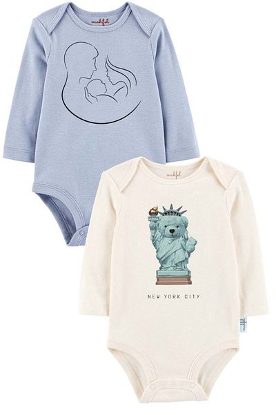 MAHFEL 2-Piece 100% Cotton Organic Printed Snap Fastener Baby Bodysuit