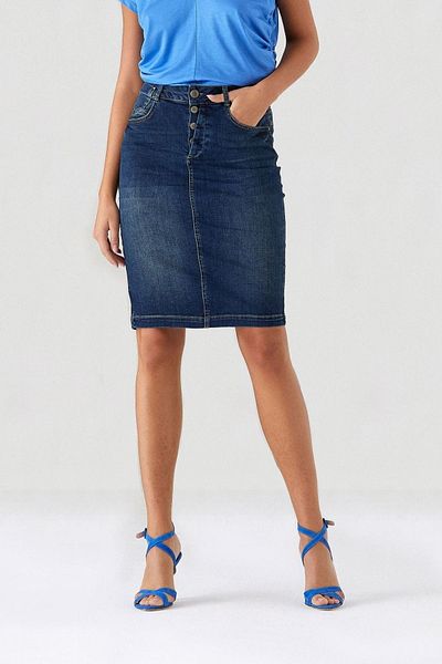 Pantamo Jeans Pantamo Dark Tone Effect Polished Blue Midi Woman's Denim Skirt