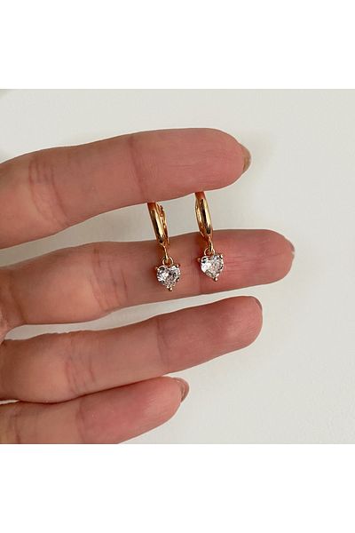 Okkostore Women's Stoned Heart 2-Piece Earrings