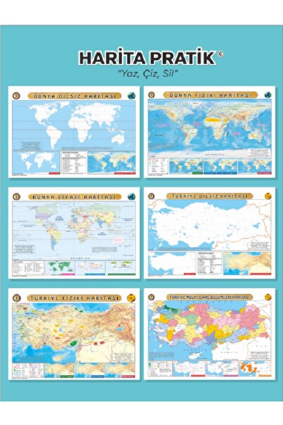 entarzlife Map Practical Türkiye Physical, Political, dumb. World Physical, Political, Mute Map Secondary Education Set