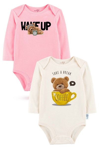 MAHFEL 2-Piece 100% Cotton Organic Printed Snap Fastener Baby Bodysuit