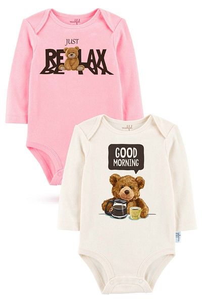 MAHFEL 2-Piece 100% Cotton Organic Printed Snap Fastener Baby Bodysuit