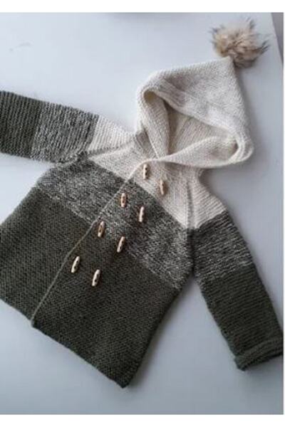 OYUNCAKPARK Örgü Krem Kırçıllı Kahverengi Haroşa Model Erkek Bebek Hırkası