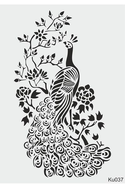 STENCİLTASARIM Stencil Design Ku037 Peacock - Decorative Wall, Item, Tile, Fabric Painting Templates
