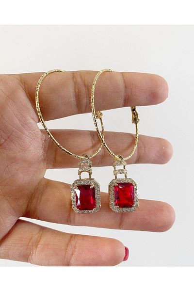 Miss Evita Ruby Detail Hoop Earrings