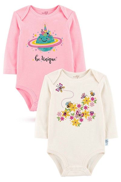 MAHFEL 2-Piece 100% Cotton Organic Printed Snap Fastener Baby Bodysuit