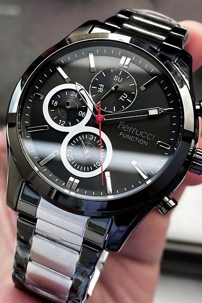 Ferrucci Function Men's Wristwatch 3 ATM Waterproof Smoked Color Steel Strap + Bracelet Elg386