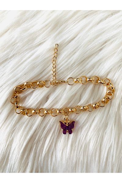 ÇELİKSİLVERTAKI Butterfly Anklet with Thick Chain