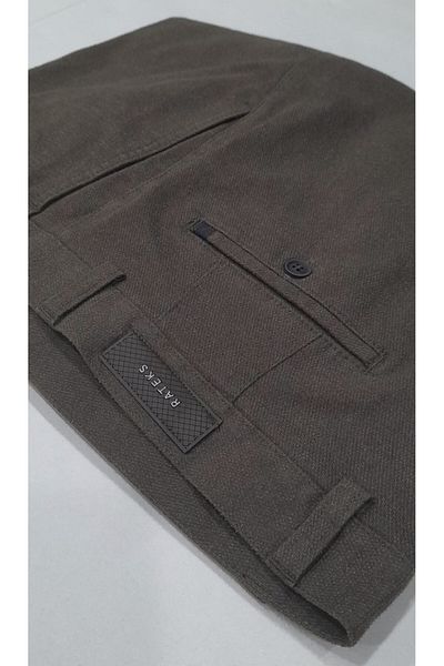RATEKS Cotton Woven Patterned Large Size Brown Men's Trousers