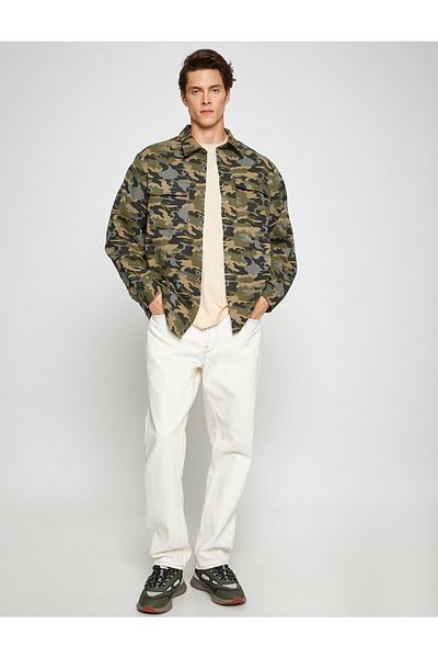 Koton Camouflage-Hemdjacke mit klassischem Kragen und Taschendetail