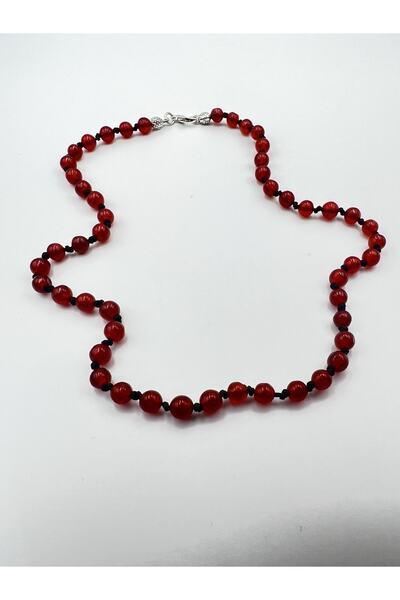 GÜMÜŞTEL EL SANATLARI Sertifikalı Doğal Taş Akik Taşı Kolye Aaa Kalite 6mm