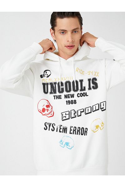 Koton Oversize Hooded Sweatshirt Raised Slogan Printed