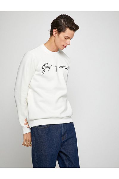 Koton Ataturk Printed Sweatshirt Raised Crew Neck Long Sleeve