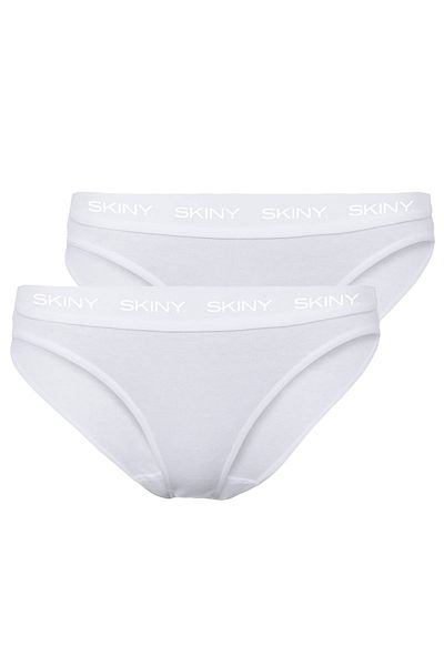 Skiny Damen Rio Slip, 2er Pack - Unterwäsche, Unterhose, Baumwolle, Logobund, Feinripp, einfarbig