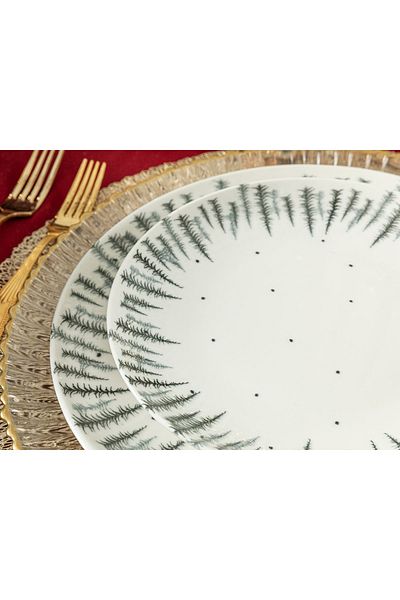 English Home Pine Tree Band Porcelain Cake Plate 21 Cm Dark Green