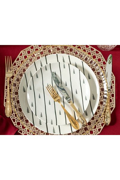 English Home Pine Tree Grain Porcelain Cake Plate 21 Cm Dark Green