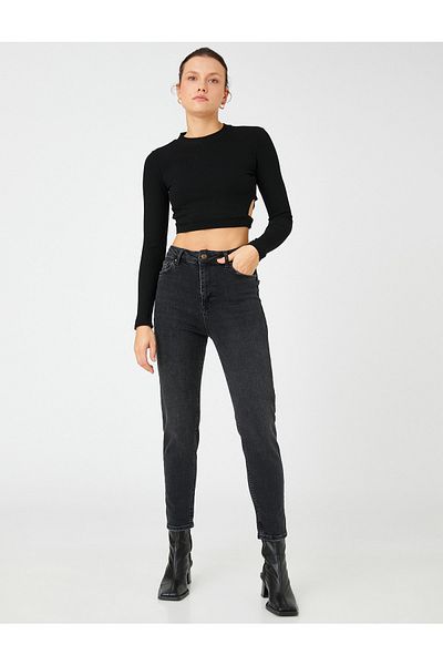 Koton High Waist Denim Trousers Lightweight Slim Fit Mom Slim Jean
