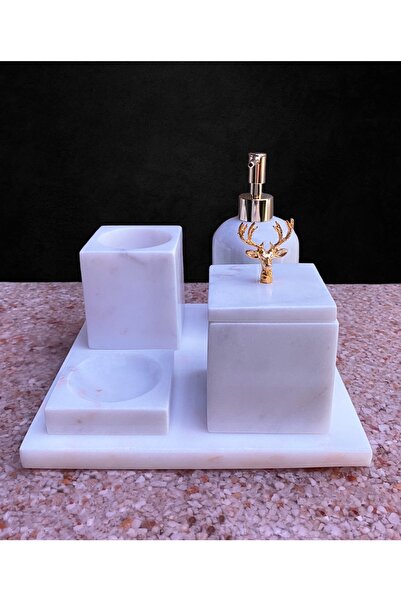 MYM Mermer Yapı Market Tasarım Σετ μπάνιου 5 τεμαχίων λευκό μάρμαρο τετράγωνο...