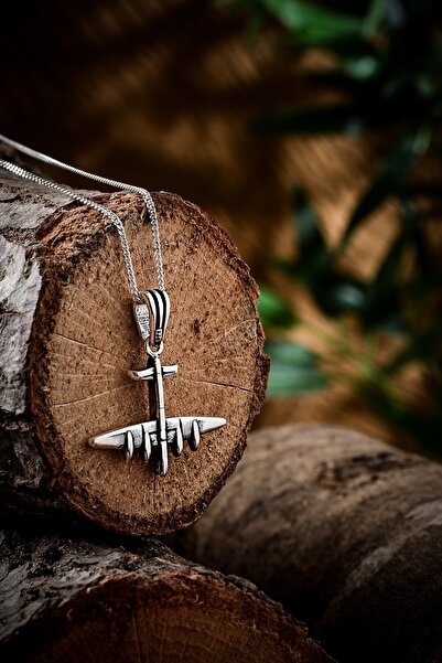 Ebrar Silver Gümüş Uçak Kolye 925 Ayar Gümüş Uçak Figürlü Erkek Kolye