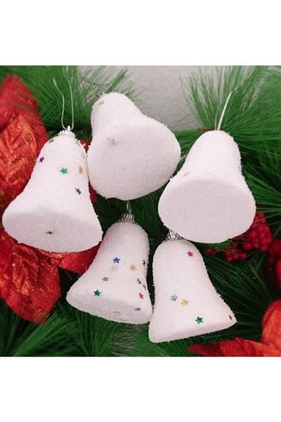 KÖŞEM HEDİYELİK SÜS Partilee Christmas Pine Tree Ornament White Glitter 6-Piece Bell