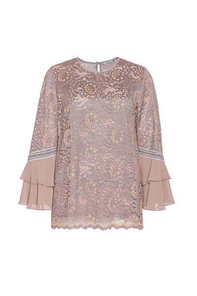 MİYORO Double Color Lace Plus Size Blouse with Flywheel Sleeves