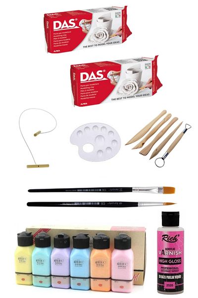 okulima Das White Ceramic Clay 2x500gr Artdeco Acrylic Paint 6x75 Ml Pastel Colors Starter