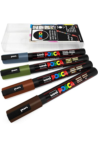 Uni Posca Marker Pen PC-3m (0.9-1.3mm) 4-Piece Earth Colors Set