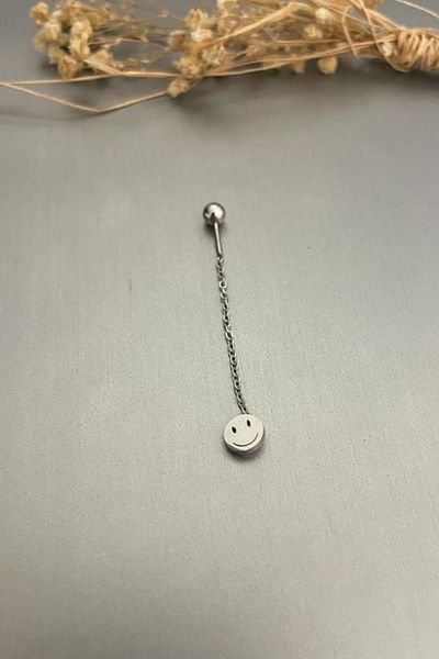 Jaida Moda Unisex Silver Smiling Face Figured Chain Dangle Steel Earrings