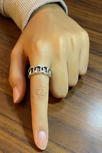 axexuar Silver Grey Black Figaro Chain Model Adjustable Men's Women's Ring Wedding Ring