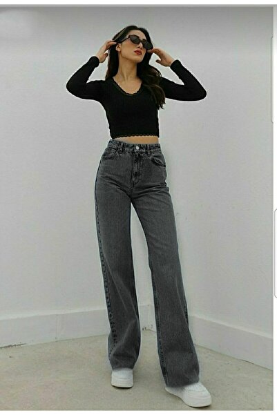 BROSERER Γυναικείο Power Lycra Γυναικείο καπνιστό ψηλόμεσο φαρδύ τζιν παντελόνι