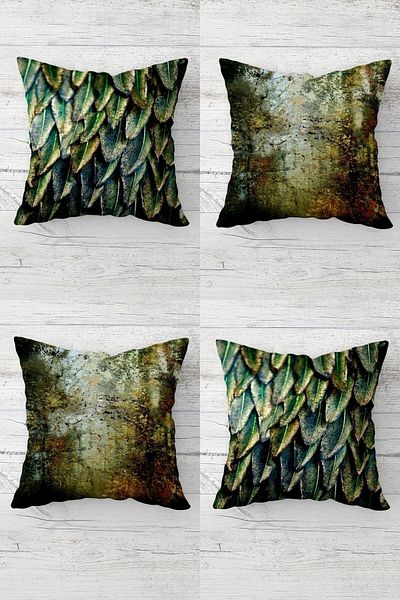on the clouds Green Leaves And Tie-Dye Colorful Concealed Zippered Throw Pillow Cover Sofa Pillow Cover Set(4pcs)