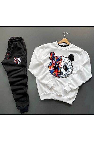 NewCabin New Season Unisex Bottom-Top Tokyo Panda Printed Crew Neck Sweat-Βαμβακερό φούτερ 2 τεμαχίων