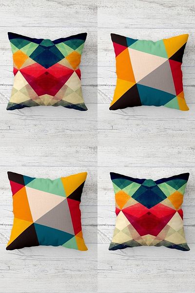 Pelangi Geometric Lines and Color Blocked Hidden Zippered Throw Pillow Cover Sofa Pillow Cover Set (4pcs)