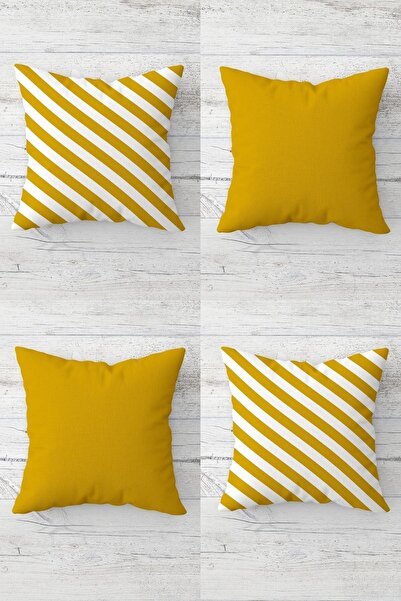 Pelangi Çizgili Ve Düz Renk Kombin Gizli Fermuarlı Kırlent Kılıfı Koltuk Yast...