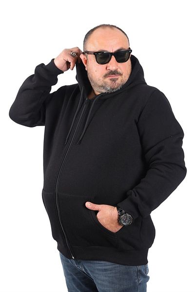 MocGrande Μεγάλου μεγέθους Unisex Hooded 3ip Sweat 11701 Μαύρο