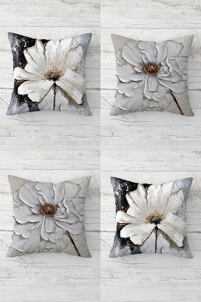 Pelangi 4 Pieces Watercolor Throw Pillow Cover Set with Hidden Zipper and Floral Pattern - Sofa and Pillow Set
