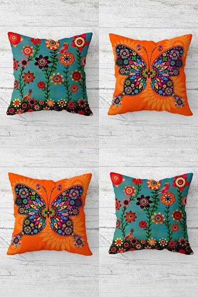 linazaitun Vintage Patterned Butterfly and Flower Throw Pillow Cover - Hidden...