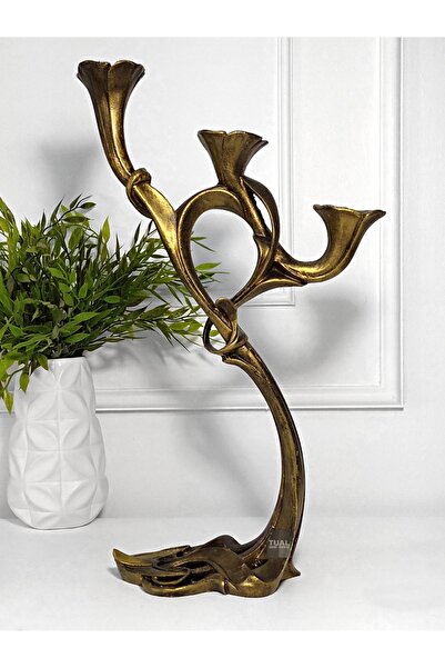 Dekoromi Dekoratif Polyester Etnik Desenli Şamdan 2'li Set