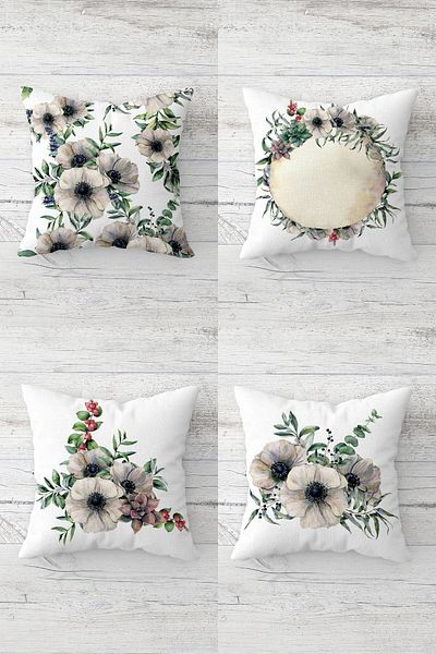linazaitun Set de huse de pernă cu model de buchet de flori cu fermoar ascuns 4 bucăți - pernă de scaun