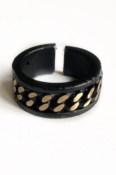 axexuar Braid Model Black Yellow Adjustable Men's Women's Ring Wedding Ring