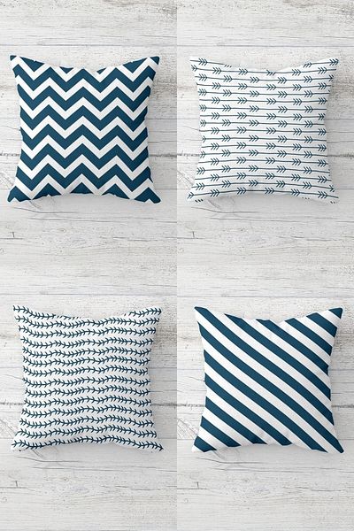 linazaitun Set de huse de pernă pentru scaun, cu dungi geometrice, ascunse, cu fermoar, în zig-zag (4 buc)