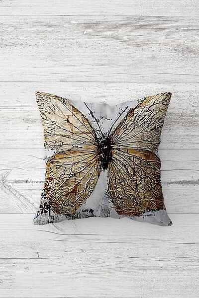 Pelangi Flower And Gold Butterfly Patterned Hidden Zippered Throw Pillow Cover Sofa Pillow Cover Set (4pcs)