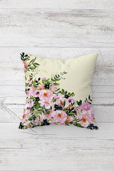 on the clouds Watercolor Effect Flower Bouquet Pattern Hidden Zippered Throw Pillow Cover Sofa Pillow Cover Set (4pcs)